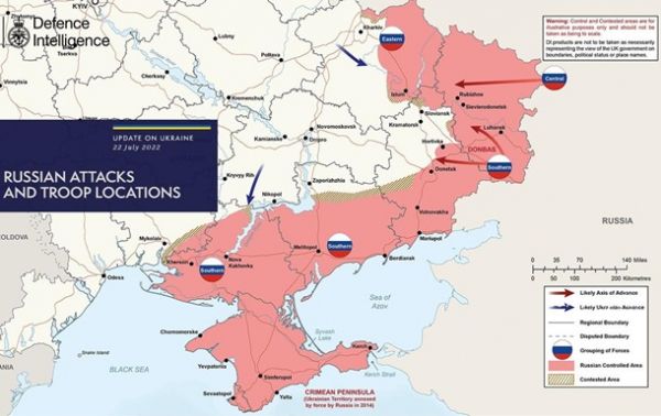 Розвідка Британії опублікувала карту бойових дій в Україні