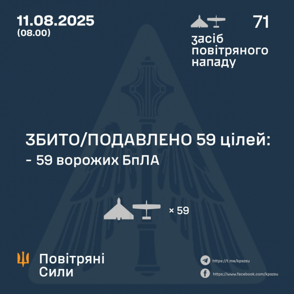 Росіяни вночі атакували 71 дроном, сили ППО знешкодили 59 - Новини України